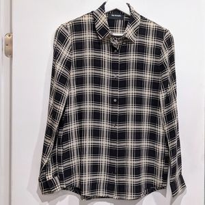The Kooples Plaid Silk Button Down Blouse